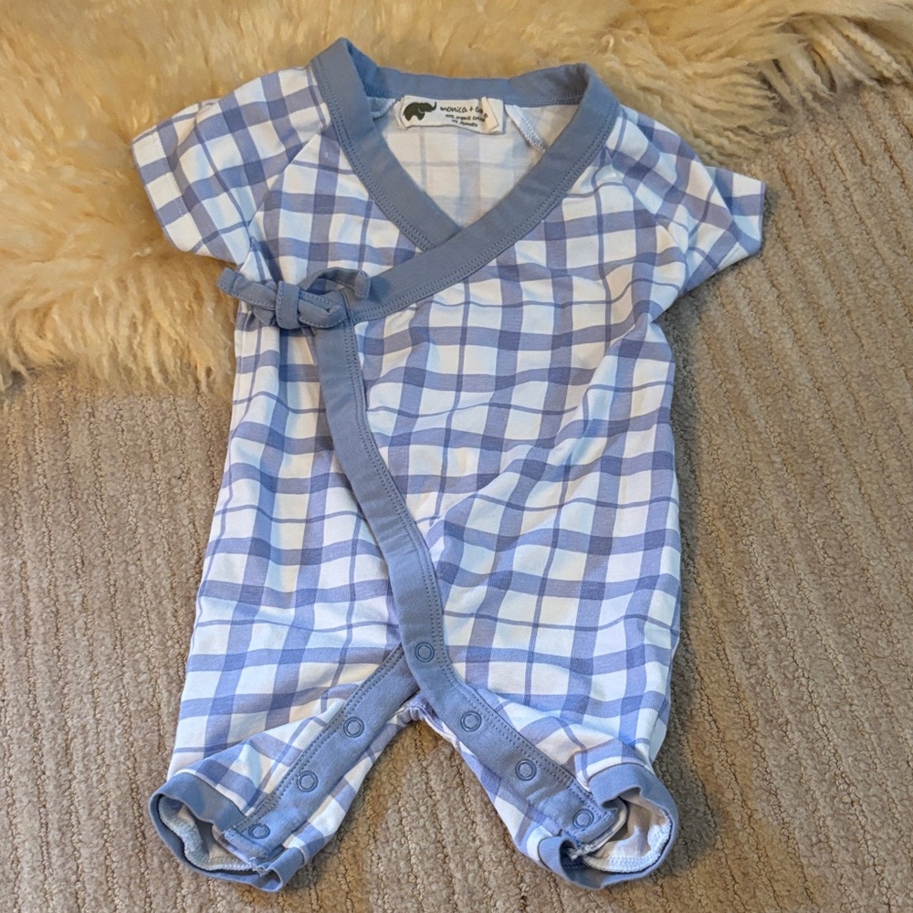 Monica + Andy Blue Gingham Onsie